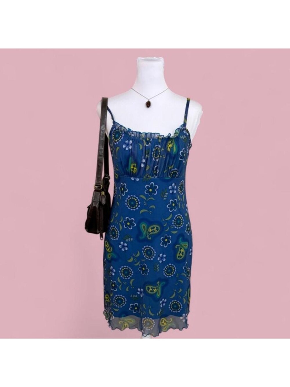 90s floral boho mini dress